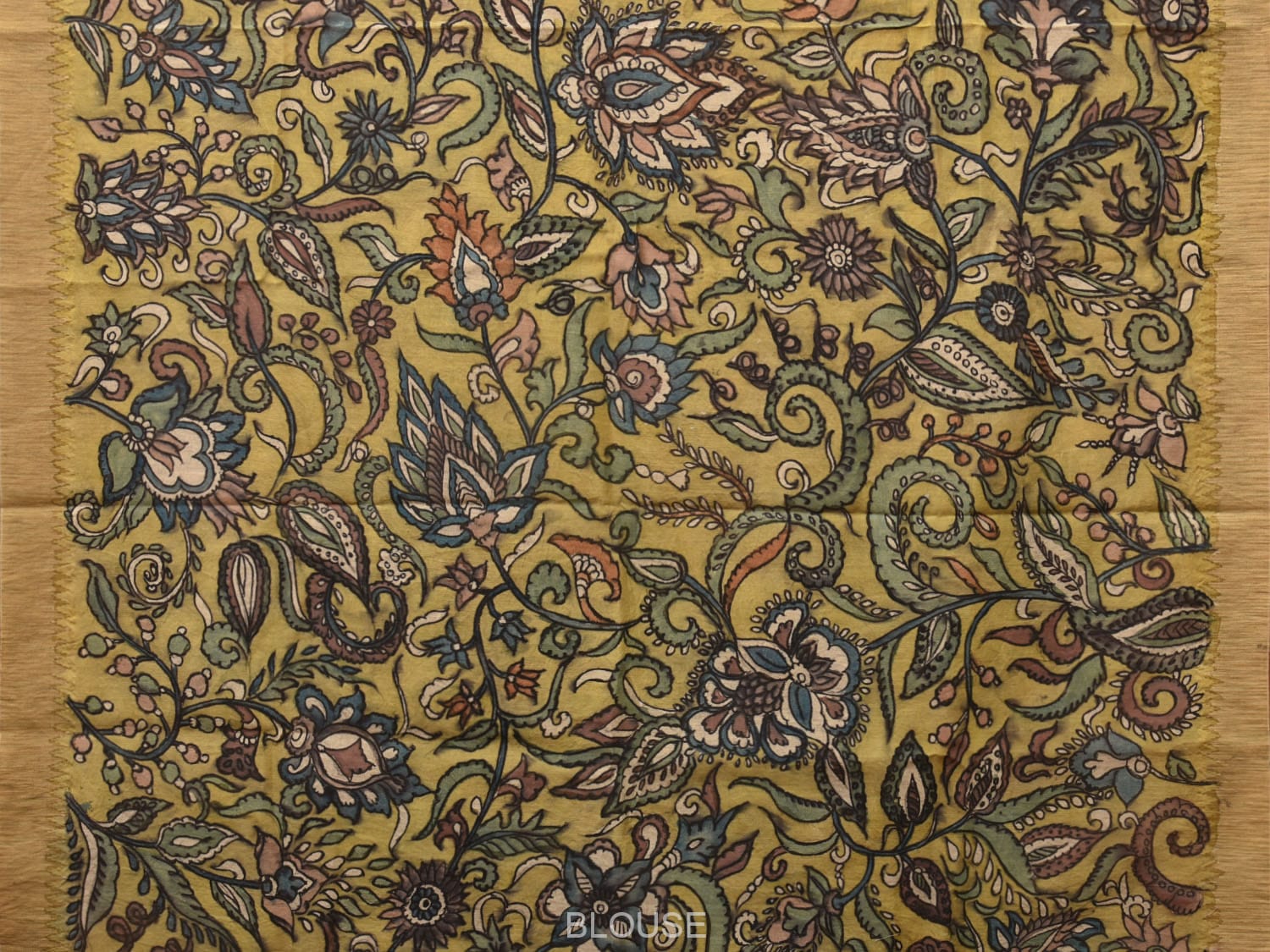 Multicolor Kalamkari Hand Painted Cotton Silk Handloom Saree With Exotic Floral and Peacocks Pallu Design - Global Threads | Swadesiicart