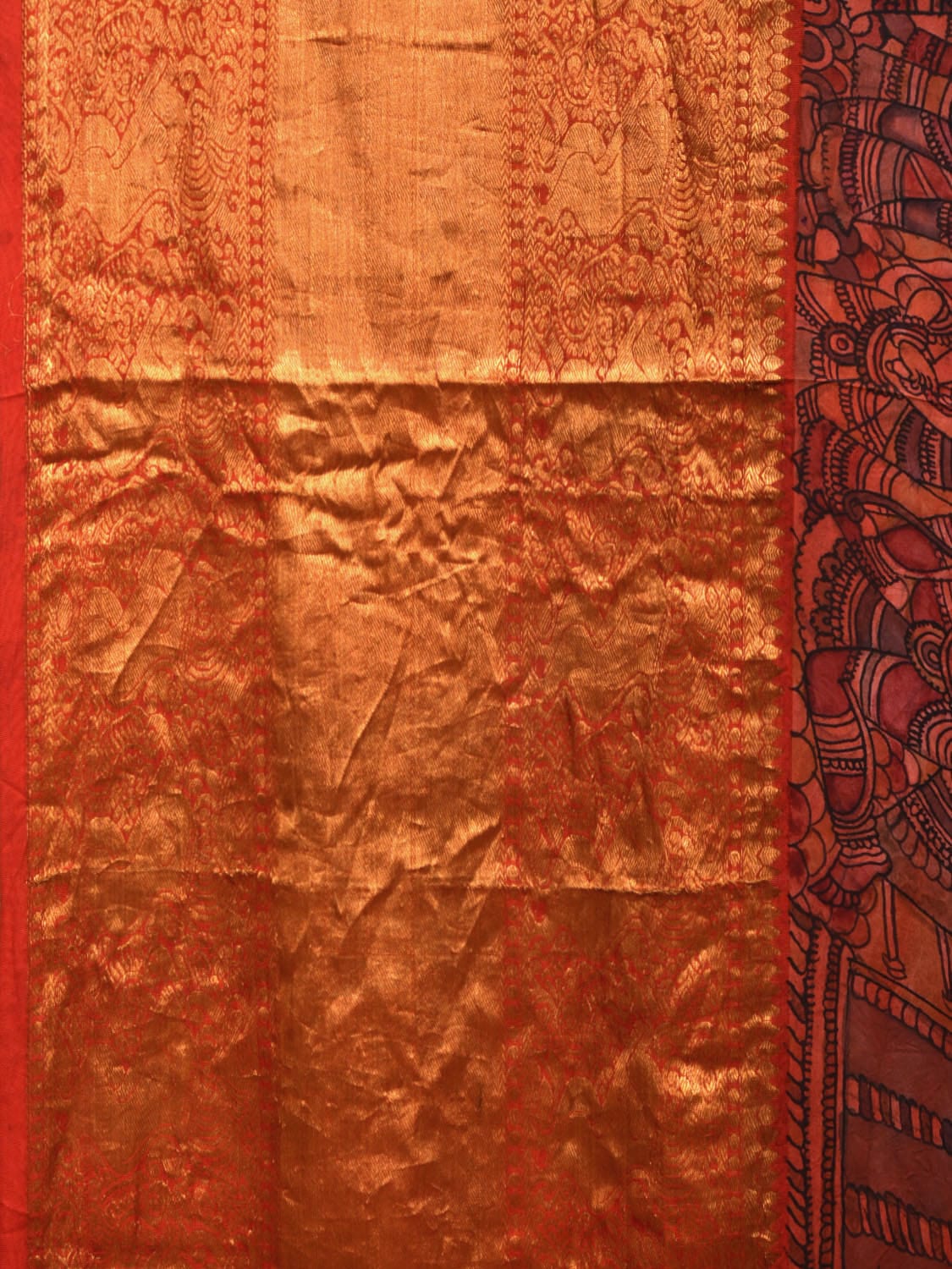 Multicolor Kalamkari Hand Painted Kanchipuram Silk Handloom Saree with Ramayana Design - Global Threads | Swadesiicart