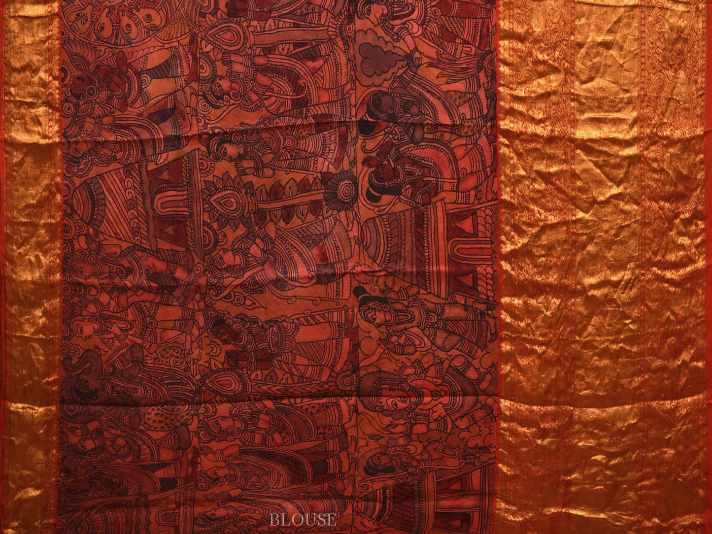 Multicolor Kalamkari Hand Painted Kanchipuram Silk Handloom Saree with Ramayana Design - Global Threads | Swadesiicart