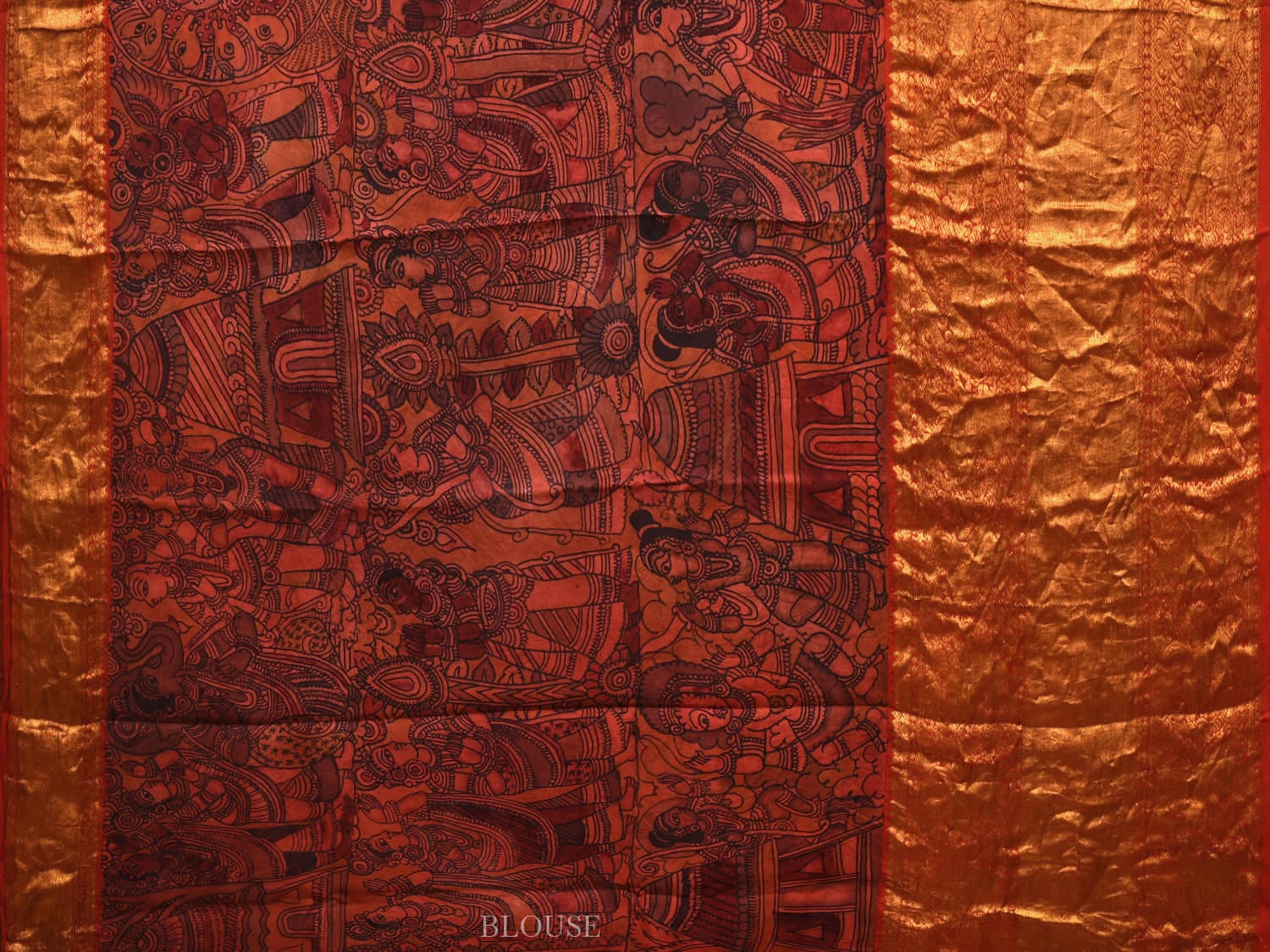 Multicolor Kalamkari Hand Painted Kanchipuram Silk Handloom Saree with Ramayana Design - Global Threads | Swadesiicart
