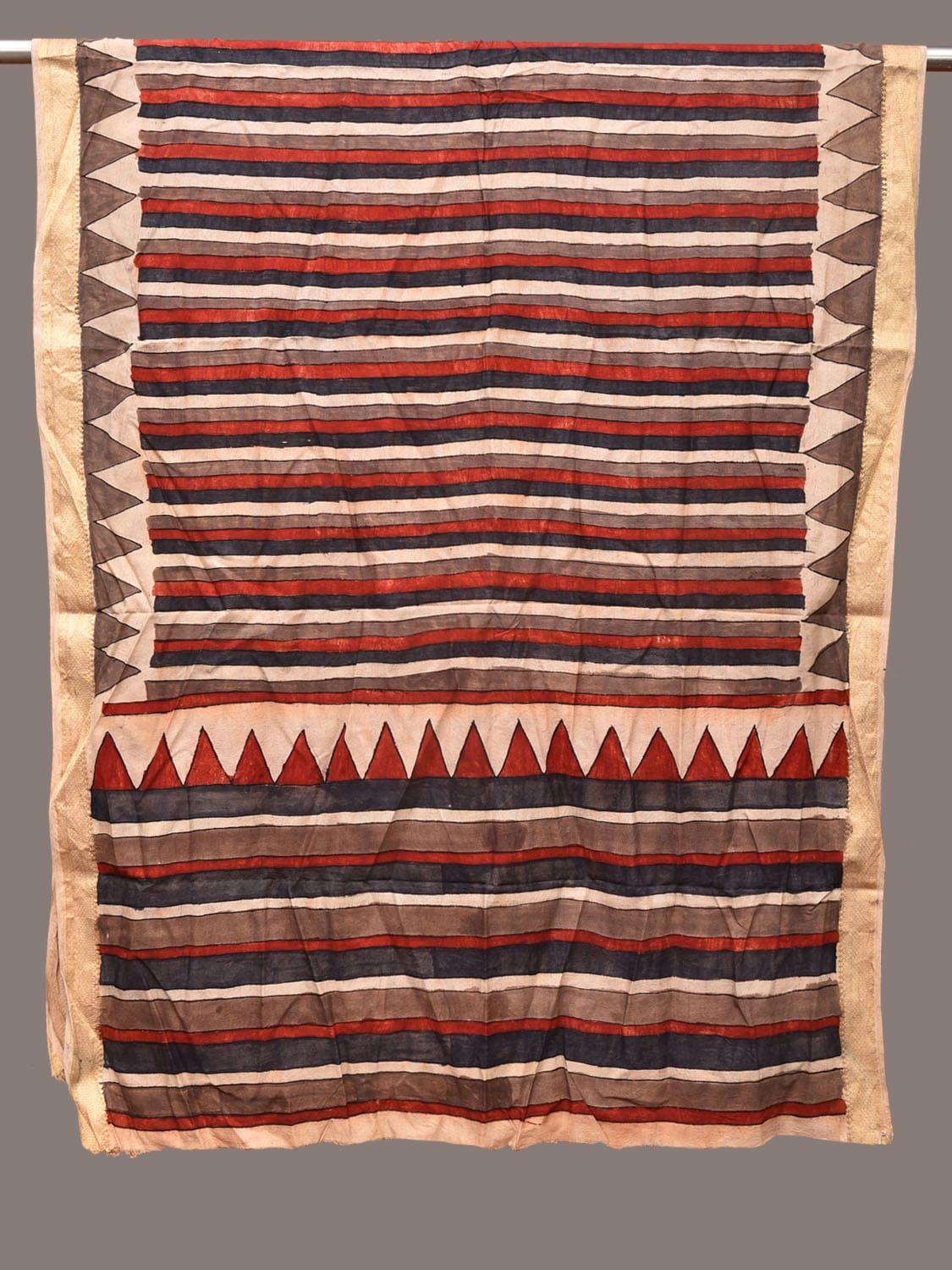 Multicolor Kalamkari Hand Painted Sico Handloom Dupatta with Strips Design - Global Threads | Swadesiicart