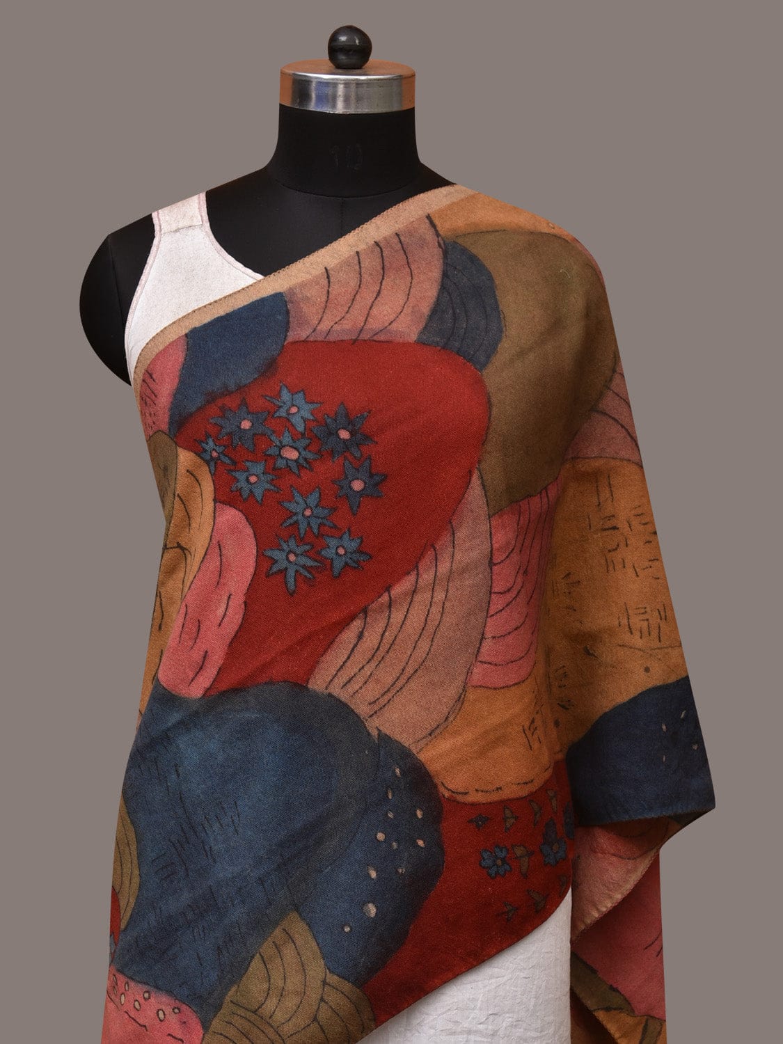 Multicolor Kalamkari Hand Painted Woolen Handloom Stole with Mountains Design - Global Threads | Swadesiicart