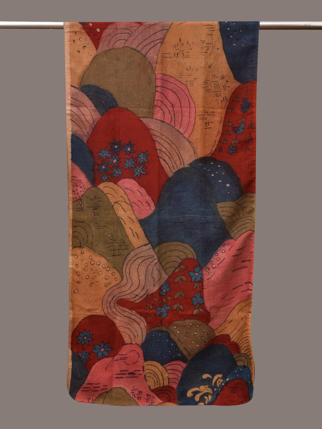 Multicolor Kalamkari Hand Painted Woolen Handloom Stole with Mountains Design - Global Threads | Swadesiicart