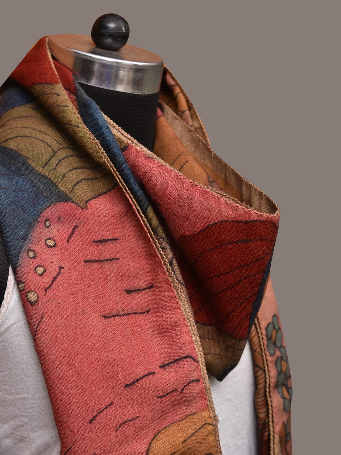 Multicolor Kalamkari Hand Painted Woolen Handloom Stole with Mountains Design - Global Threads | Swadesiicart