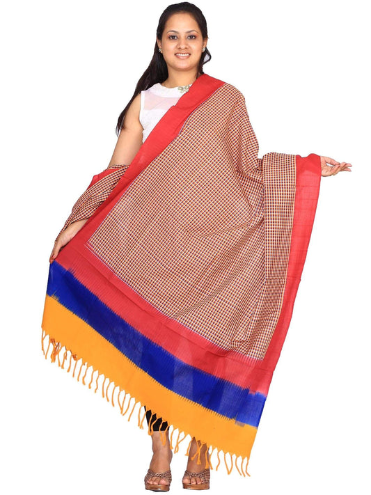 Multicolor Pochampally or Ikat Cotton Handloom Dupatta - Global Threads | Swadesiicart