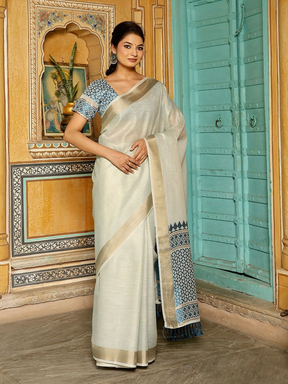 Shree Shyam Fashion Sky Blueline Saree