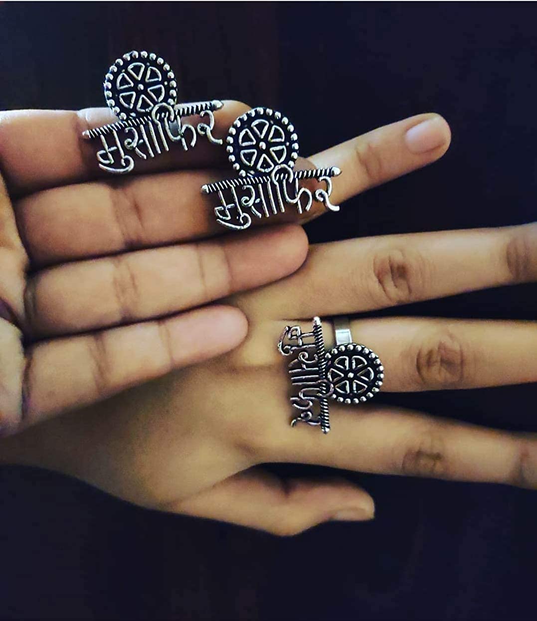 Silver-Plated Alloy Silver Oxidised Ring And Earring Combo - The Pari - Swadesiicart