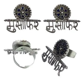 Silver-Plated Alloy Silver Oxidised Ring And Earring Combo - The Pari - Swadesiicart