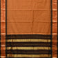 Mustard and Black Bamboo Cotton Plain Saree with Strips Pallu Design No Blouse - Global Threads | Swadesiicart