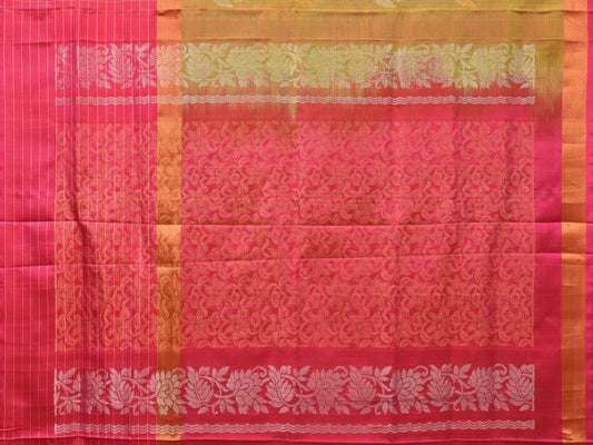 Mustard and Pink Uppada Silk Handloom Saree with Body Buta and Checks Border Design - Global Threads | Swadesiicart