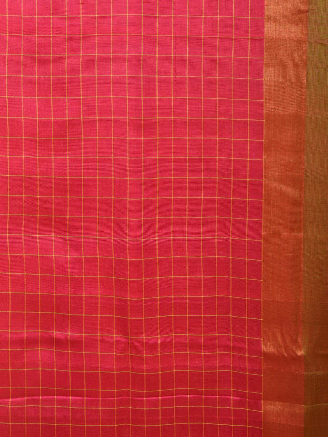 Mustard and Pink Uppada Silk Handloom Saree with Body Buta and Checks Border Design - Global Threads | Swadesiicart