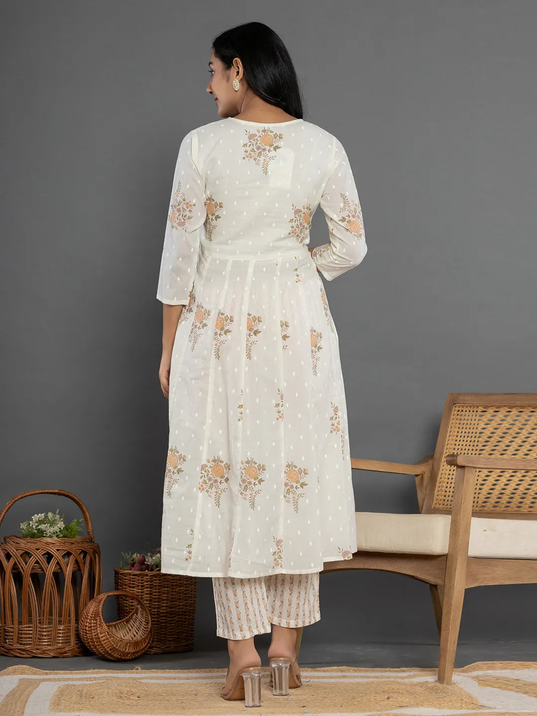 Yufta Mustard Gota_Patti Cotton Anarkali Kurta Dupatta Pant Set - Swadesiicart