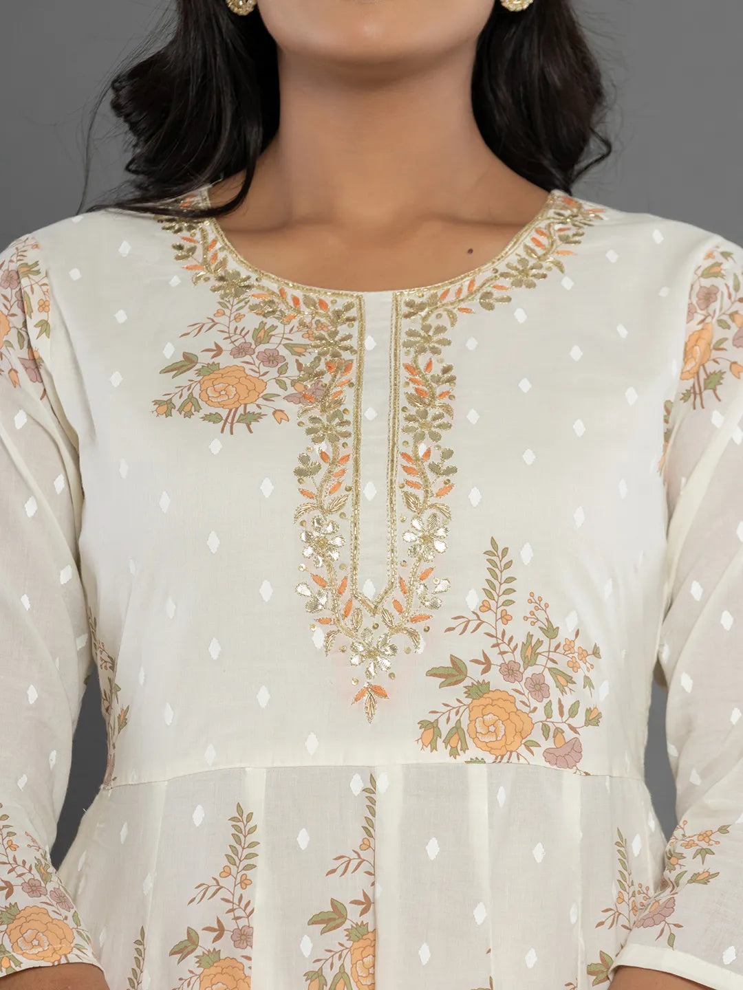 Yufta Mustard Gota_Patti Cotton Anarkali Kurta Dupatta Pant Set - Swadesiicart