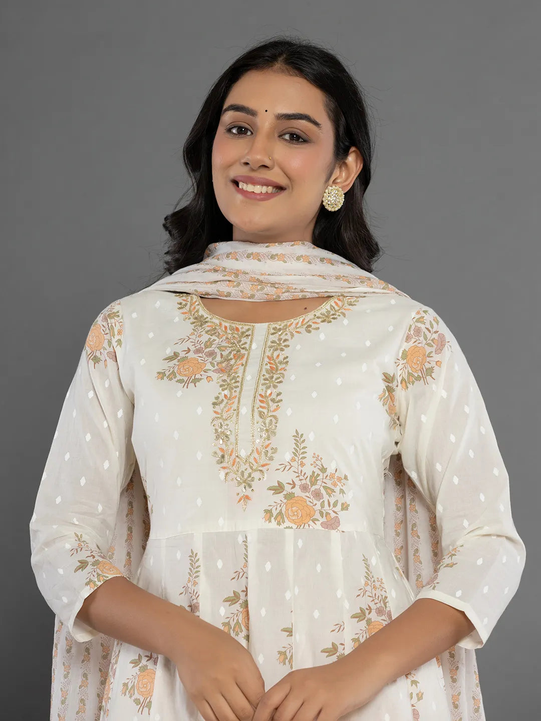 Yufta Mustard Gota_Patti Cotton Anarkali Kurta Dupatta Pant Set - Swadesiicart