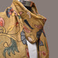 Mustard Kalamkari Hand Painted Sico Stole with Floral and Birds Design - Global Threads | Swadesiicart