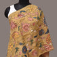 Mustard Kalamkari Hand Painted Sico Stole with Floral and Birds Design - Global Threads | Swadesiicart
