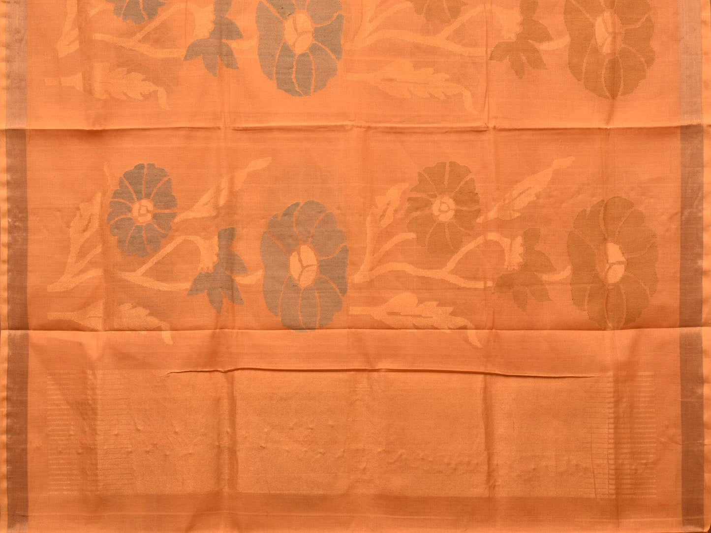 Mustard Khadi Cotton Handloom Saree with All Over Big Flowers Design - Global Threads | Swadesiicart