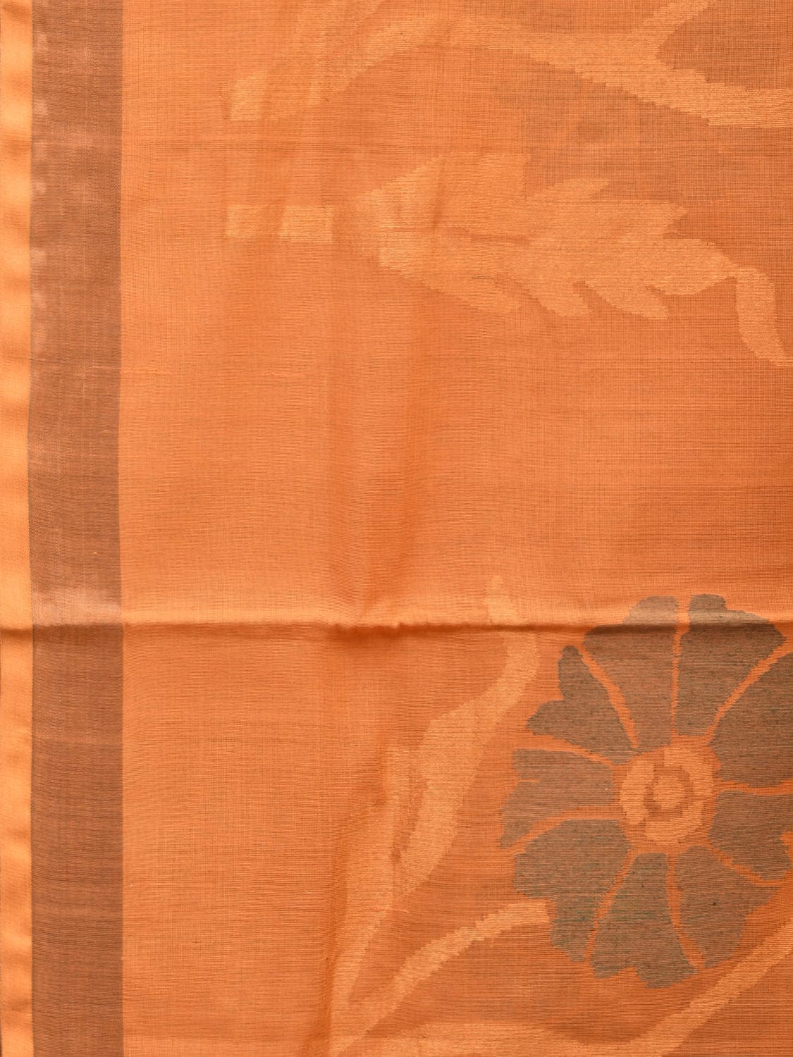 Mustard Khadi Cotton Handloom Saree with All Over Big Flowers Design - Global Threads | Swadesiicart