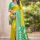 Anaita Mustard Pochampally Silk Saree With Floral Printed Work With Blouse