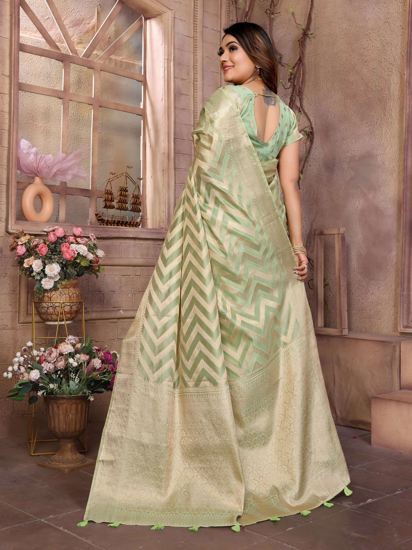 Aastha Fashion Pista Soft Organza Silk Weaving Saree