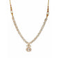 Gold and American Diamond Neckpiece with Pink Stone Center Piece (Gold) - Ruby Raang | Swadesiicart