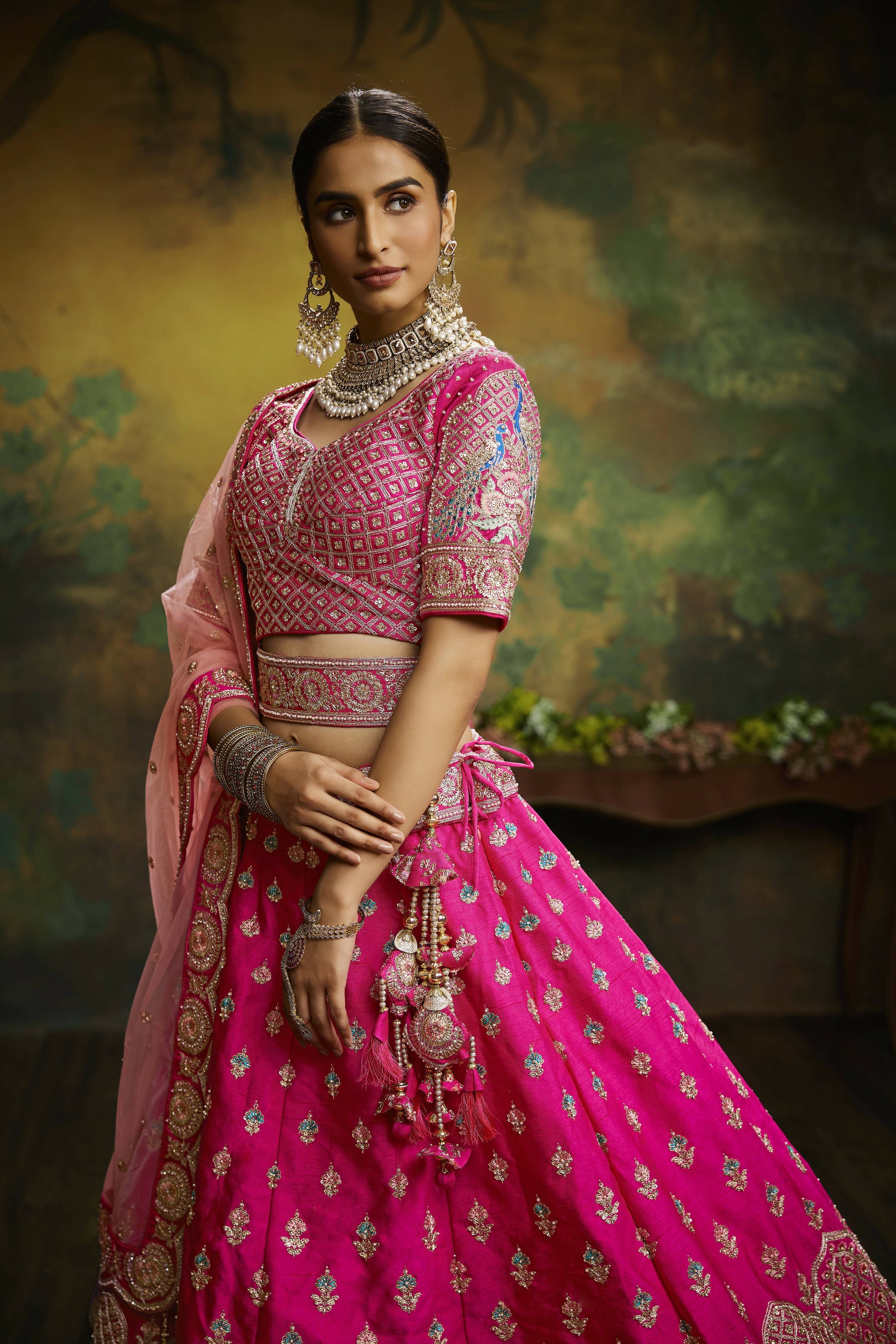 House of Panchhi Pink Pure Silk Moti & Zarkan heavy embroidery Lehenga choli & Dupatta | Swadesiicart