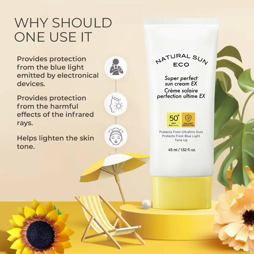 The Face Shop Natural Sun Eco Super Perfect Sun Cream Ex-SPF 50 - Korean Skincare | Swadesiicart