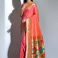Vishnu Weaves Women's Gajri Paithani Silk Zari Woven Saree with Unstitched Blouse - Swadesiicart