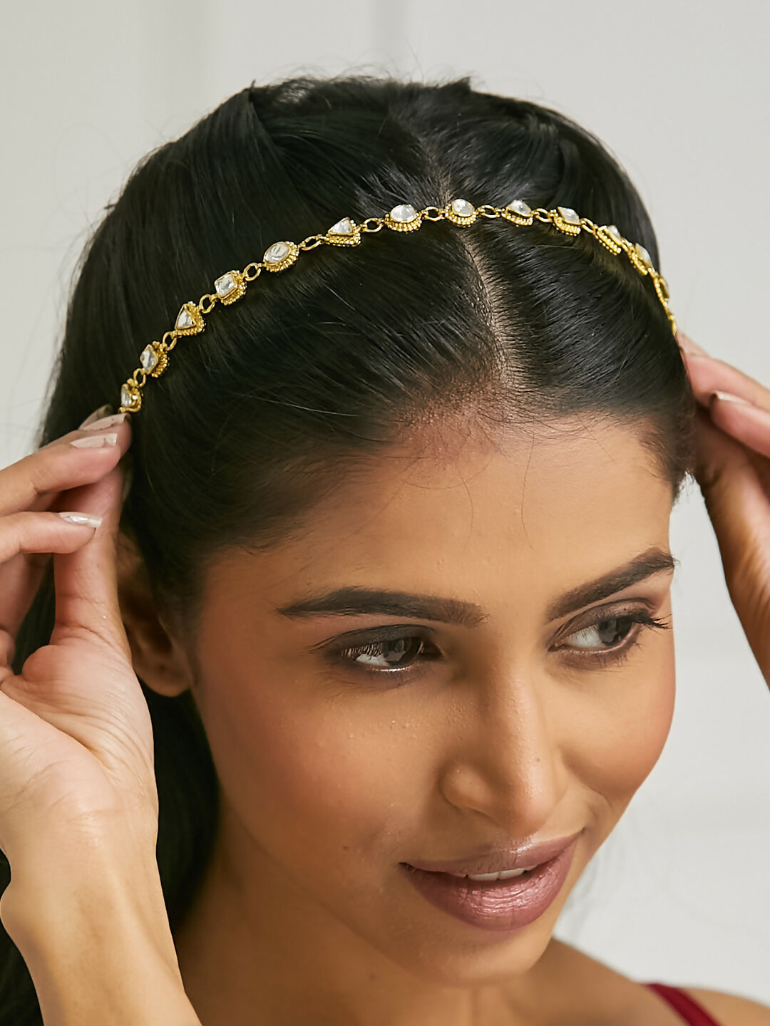 Nuyug 22K Gold-Plated Kundan & Pearl Studded Matha Patti Head Jewellery | Swadesiicart