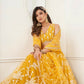 Aastha Fashion Mustard Yellow Butterfly Net White Cotton Thread Work And Sequence Work Embroidery Wedding Wear Lehenga Choli