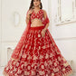 Aastha Fashion Red Butterfly Net White Cotton Thread Work And Sequence Work Embroidery Wedding Wear Lehenga Choli