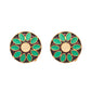 Nuyug 22K Gold Plated Circular Shaped Sea Green Enamelled Floral Motif Studs | Swadesiicart