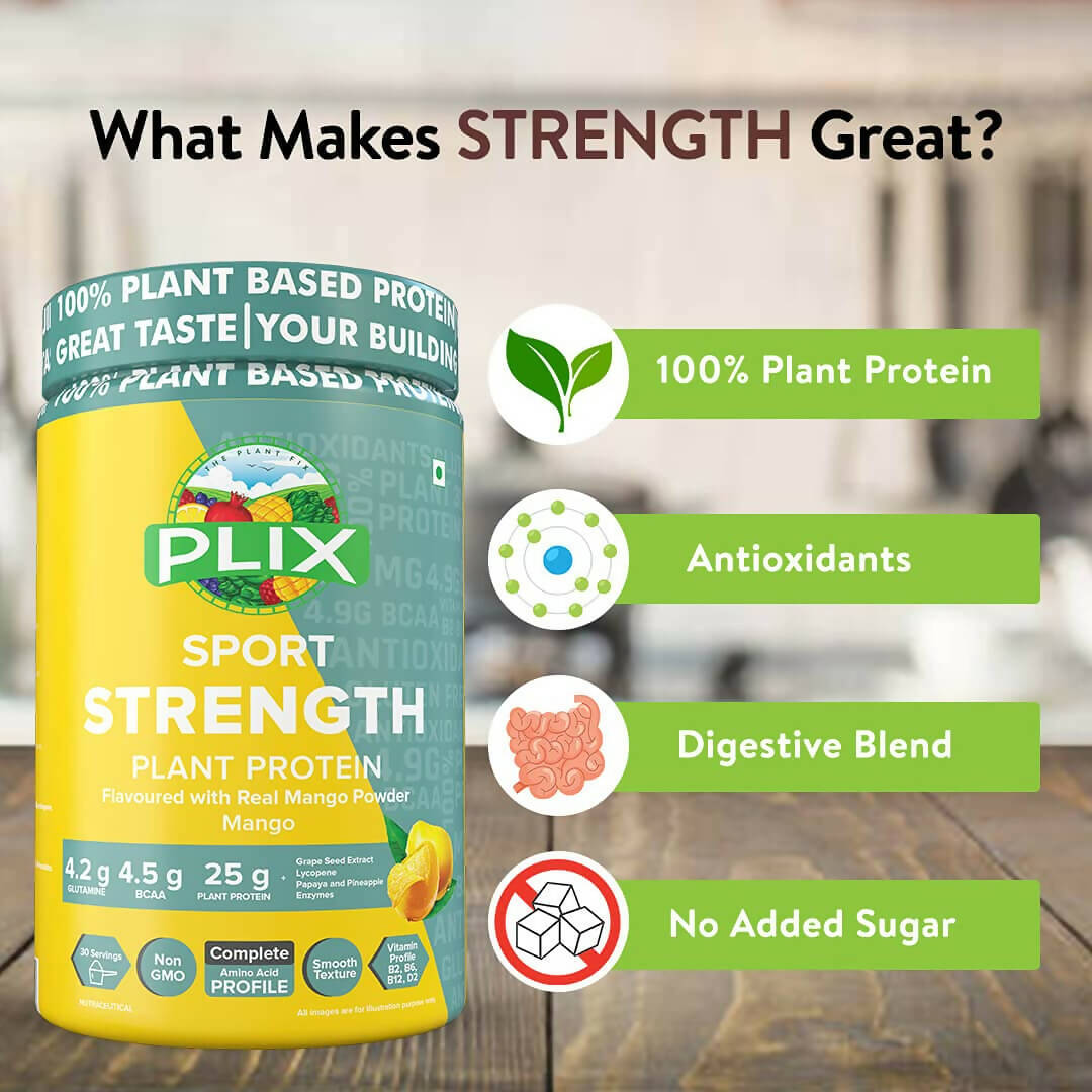 PLIX The Plant Fix Strength Vegan Plant Protein Powder - Mango - Swadesiicart