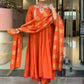 The52 Rust Women's Gorgeous Embroidered Work Chanderi Fabric Flared Kurta Pant and Dupatta Set - Swadesiicart