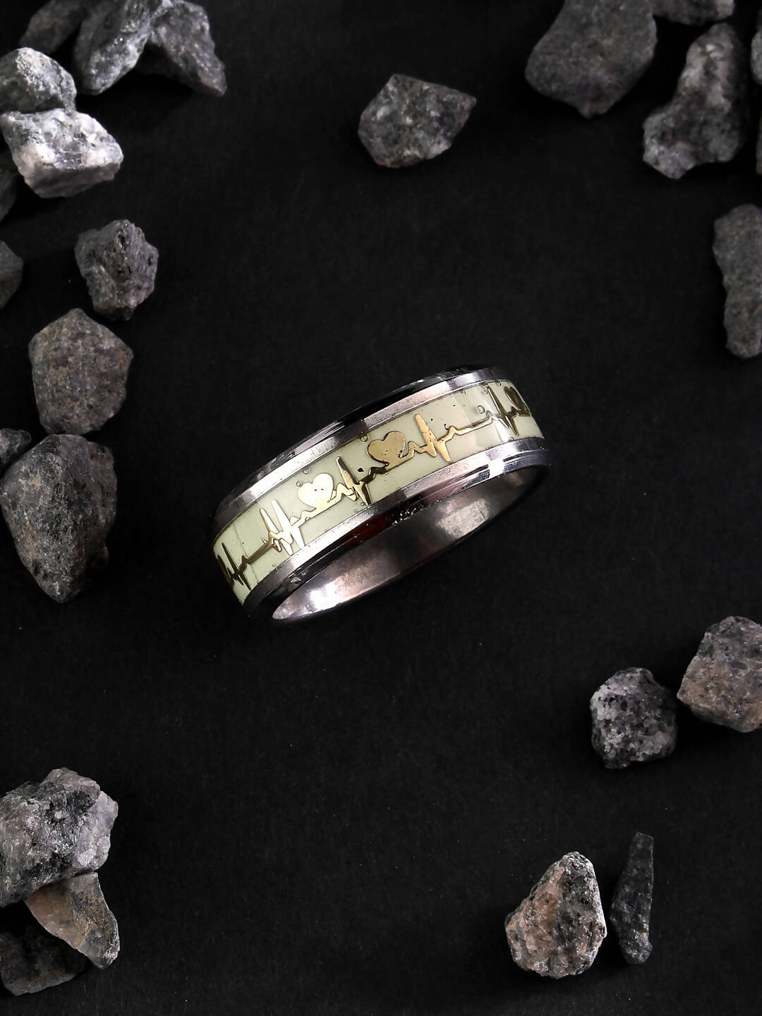NVR Men's Rhodium-Plated Silver-Toned Stainless Steel Finger Ring - Swadesiicart