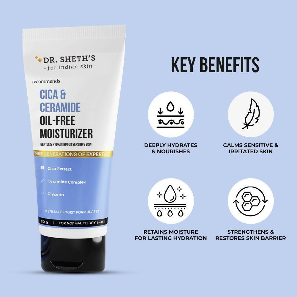 Dr. Sheth's Cica & Ceramide Oil-Free Moisturizer Deeply Hydrates & Nourishes, For Normal to Dry Skin - Swadesiicart