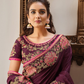 Purple Silk Georgettesilk Thread And Cord Embroidery. Tassels Saree - Norita Hit - Swadesiicart