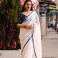White Pure Linen Ethnic Motifs Saree with Unstitched Blouse - Hiral Fashion | Swadesiicart
