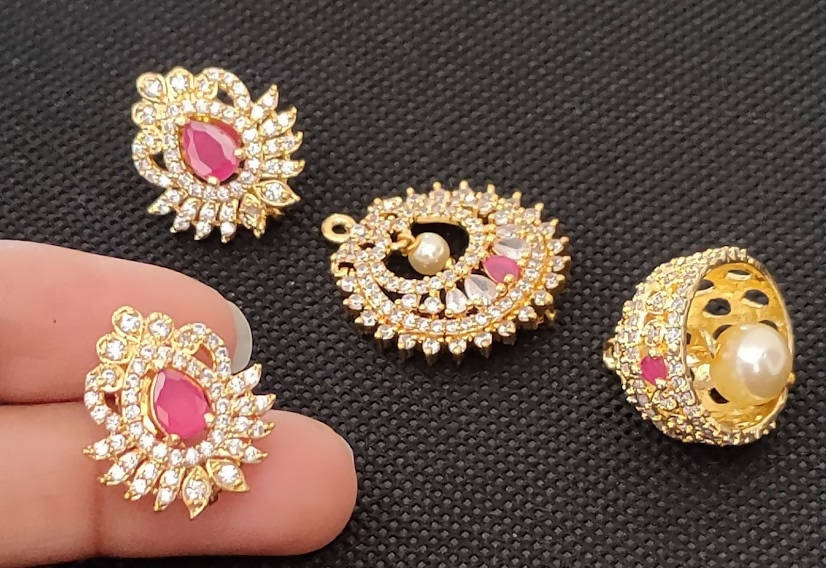 AD Emeralds Designer Beautiful 4 in 1 Earrings | Swadesiicart