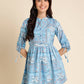 Light Blue Poly Rayon Digital Printed A-line Top - Tarini - Swadesiicart
