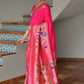 Vishnu Weaves Women's Pink Paithani Silk Zari Woven Saree with Blouse - Swadesiicart
