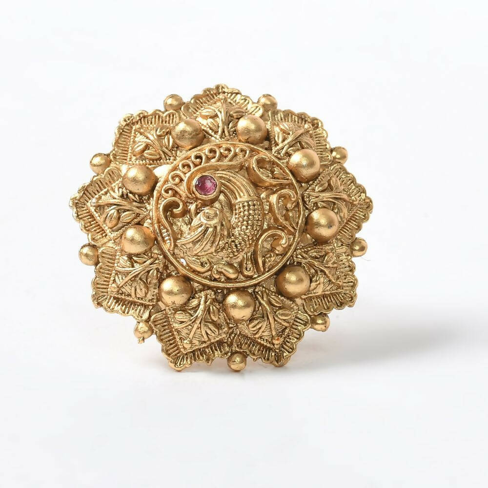 Mominos Fashion Joharkamal Gold-Polished Stone Studded Adjustable Finger Ring - Design 14 | Swadesiicart