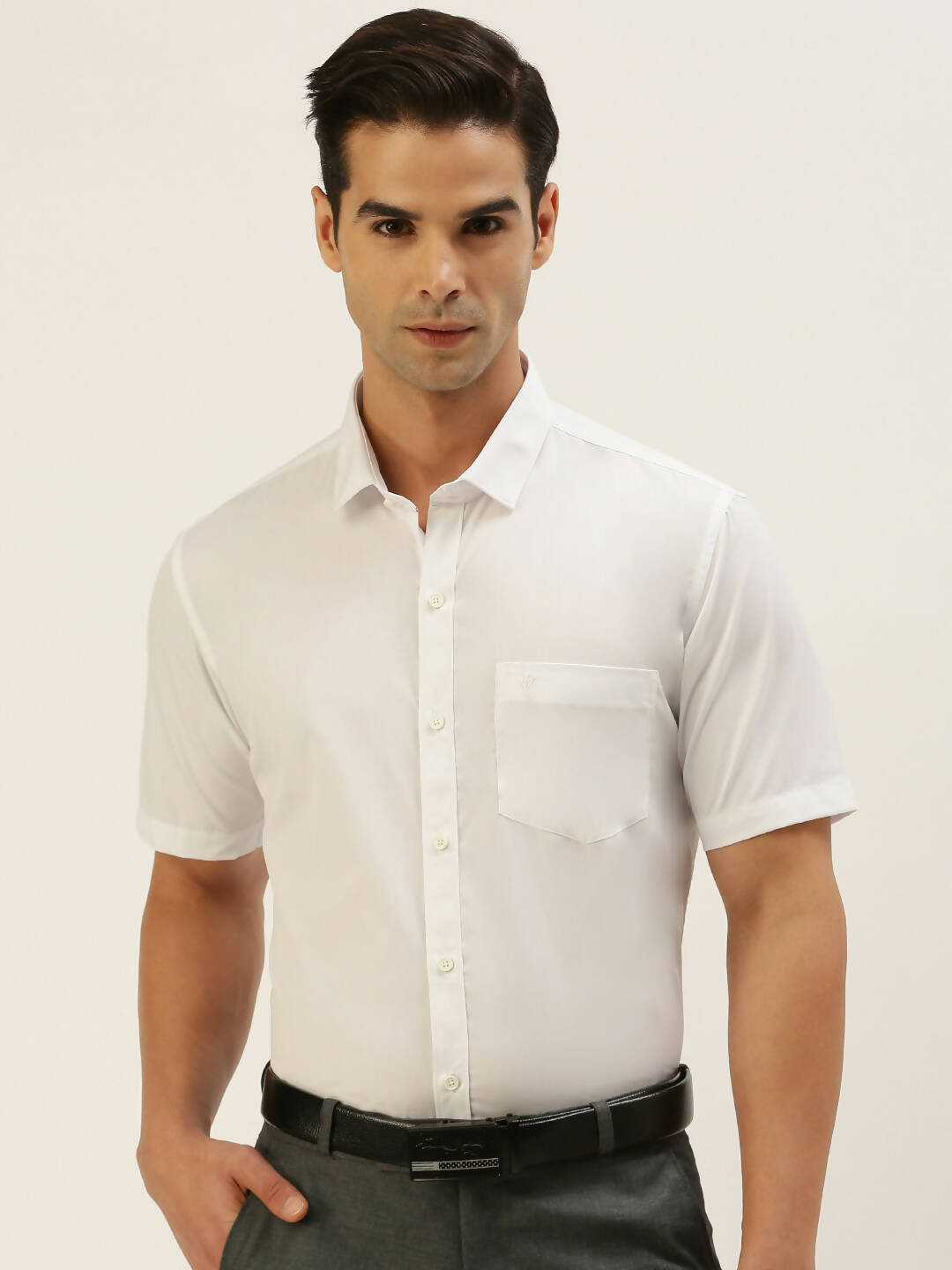 Ramraj Cotton Mens Half Sleeve Formal Poly Cotton White Shirt | Swadesiicart