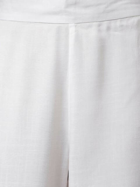 FIORRA Women's White Cotton A-Line Kurta Pant With Dupatta - Swadesiicart