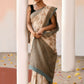 Joban Fashion Ivory Crepe Chiffon Pure Handloom Banarasi Silk Saree | Swadesiicart