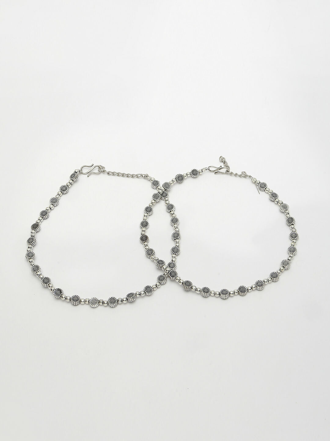 NVR Women's Set of 2 Silver-Plated German Silver Anklets | Swadesiicart