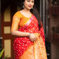 Red Jute Silk Printed Saree with Unstitched Blouse - Hiral Fashion | Swadesiicart