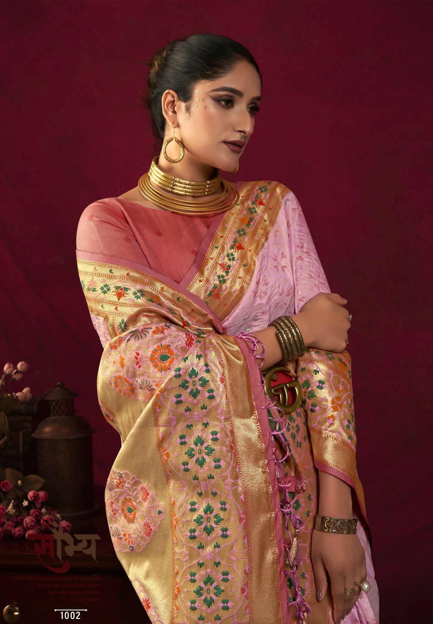 Vishnu Weaves Women's Baby-Pink Paithani Silk Saree with Blouse - Swadesiicart