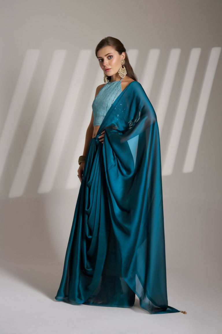 Blue Satin Rangoli Solid Fancy Designer Saree - Nafisa
