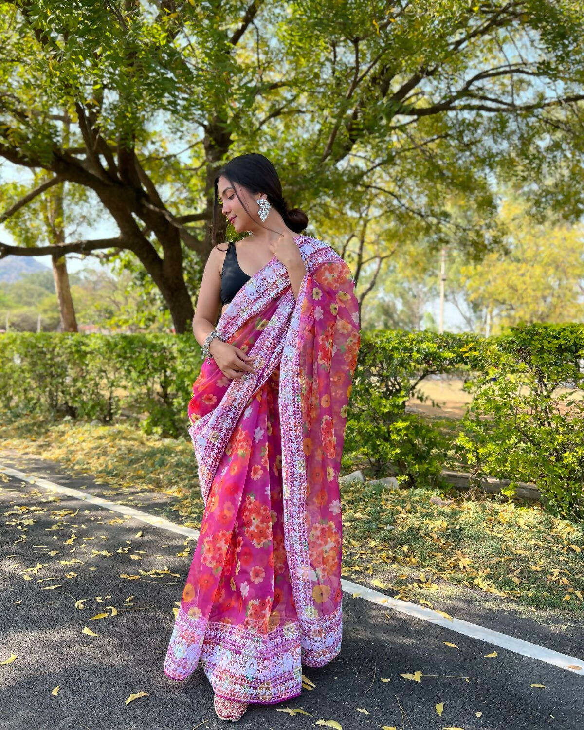 Vamsee Pink Organza Saree - Swadesiicart